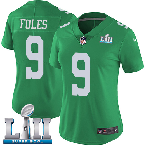 Nike Eagles #9 Nick Foles Green Super Bowl LII Women's Stitched NFL Limited Rush Jersey