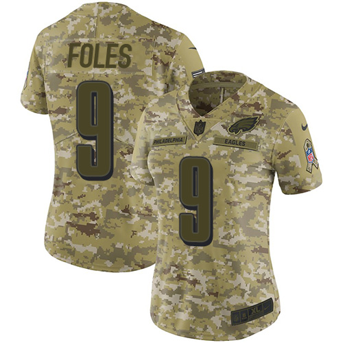 Nike Eagles #9 Nick Foles Camo Women's Stitched NFL Limited 2018 Salute to Service Jersey