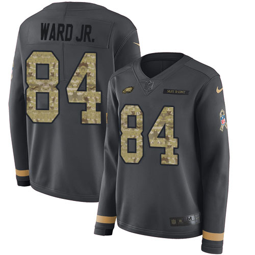 Nike Eagles #84 Greg Ward Jr. Anthracite Salute to Service Women's Stitched NFL Limited Therma Long Sleeve Jersey