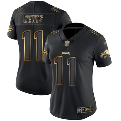 Nike Eagles #11 Carson Wentz Black/Gold Women's Stitched NFL Vapor Untouchable Limited Jersey