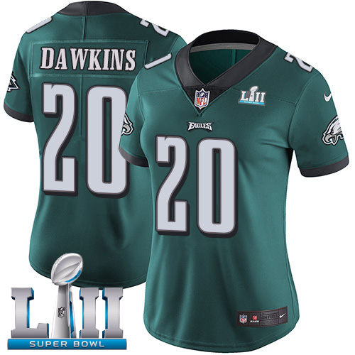 Nike Eagles #20 Brian Dawkins Midnight Green Team Color Super Bowl LII Women's Stitched NFL Vapor Untouchable Limited Jersey