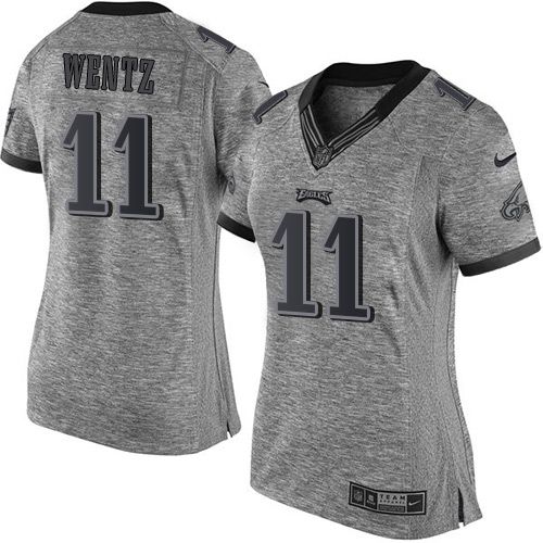 Nike Eagles #11 Carson Wentz Gray Women's Stitched NFL Limited Gridiron Gray Jersey