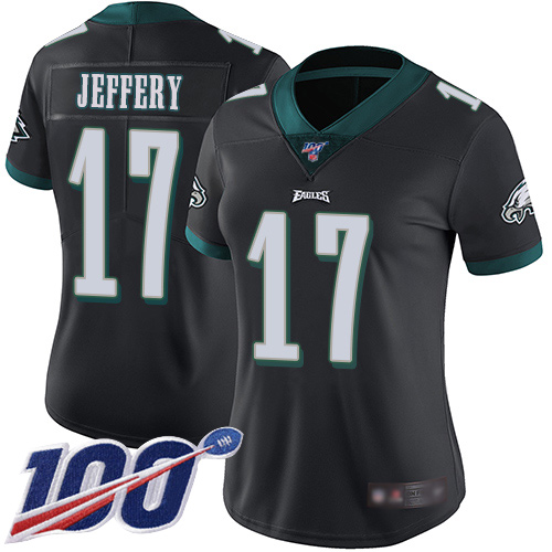 Nike Eagles #17 Alshon Jeffery Black Alternate Women's Stitched NFL 100th Season Vapor Limited Jersey