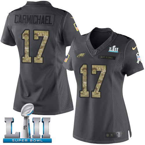 Nike Eagles #17 Harold Carmichael Black Super Bowl LII Women's Stitched NFL Limited 2016 Salute to Service Jersey