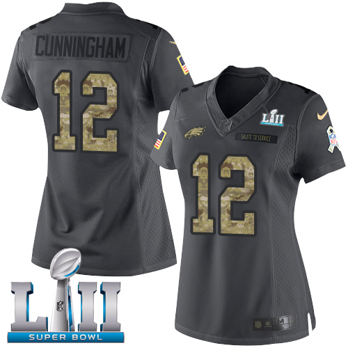Nike Eagles #12 Randall Cunningham Black Super Bowl LII Women's Stitched NFL Limited 2016 Salute to Service Jersey