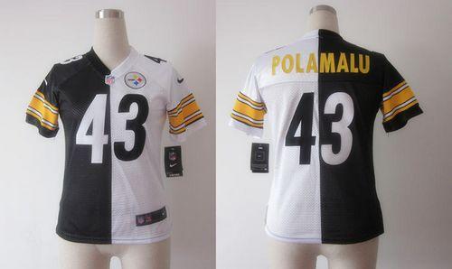 Nike Steelers #43 Troy Polamalu Black/White Women's Stitched NFL Elite Split Jersey