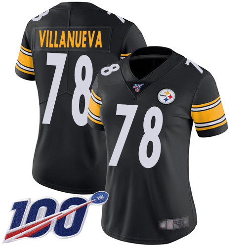 Nike Steelers #78 Alejandro Villanueva Black Team Color Women's Stitched NFL 100th Season Vapor Limited Jersey