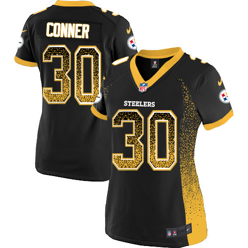 Nike Steelers #30 James Conner Black Team Color Women's Stitched NFL Elite Drift Fashion Jersey