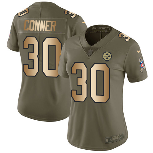 Nike Steelers #30 James Conner Olive/Gold Women's Stitched NFL Limited 2017 Salute to Service Jersey