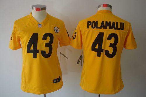 Nike Steelers #43 Troy Polamalu Gold Women's Stitched NFL Limited Jersey