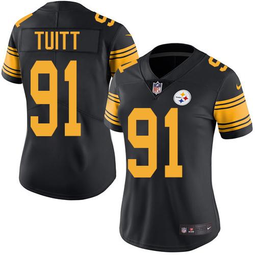 Nike Steelers #91 Stephon Tuitt Black Women's Stitched NFL Limited Rush Jersey