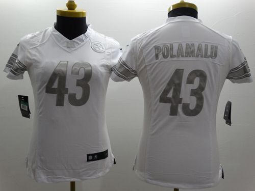 Nike Steelers #43 Troy Polamalu White Women's Stitched NFL Limited Platinum Jersey
