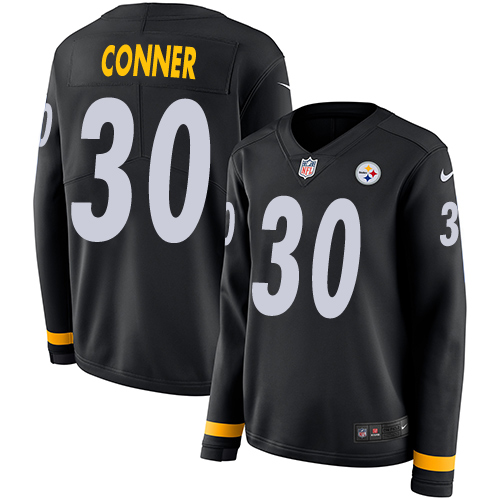 Nike Steelers #30 James Conner Black Team Color Women's Stitched NFL Limited Therma Long Sleeve Jersey