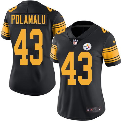 Nike Steelers #43 Troy Polamalu Black Women's Stitched NFL Limited Rush Jersey