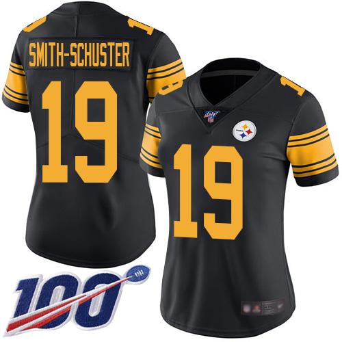 Nike Steelers #19 JuJu Smith-Schuster Black Women's Stitched NFL Limited Rush 100th Season Jersey