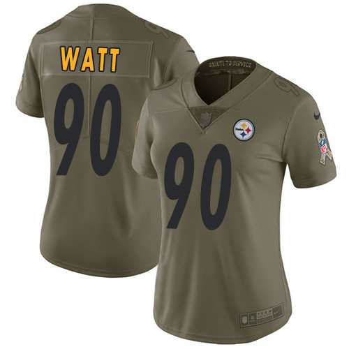 Nike Steelers #90 T. J. Watt Olive Women's Stitched NFL Limited 2017 Salute to Service Jersey