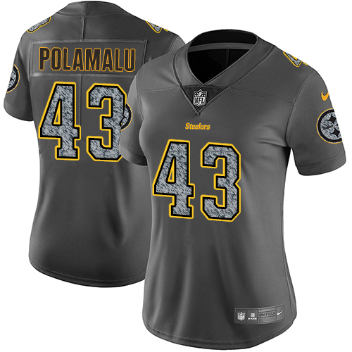 Nike Steelers #43 Troy Polamalu Gray Static Women's Stitched NFL Vapor Untouchable Limited Jersey