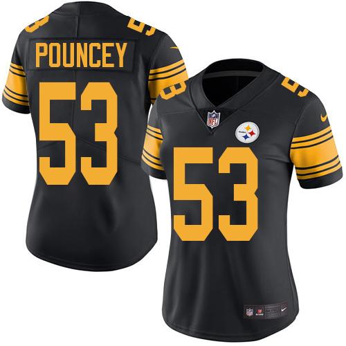 Nike Steelers #53 Maurkice Pouncey Black Women's Stitched NFL Limited Rush Jersey
