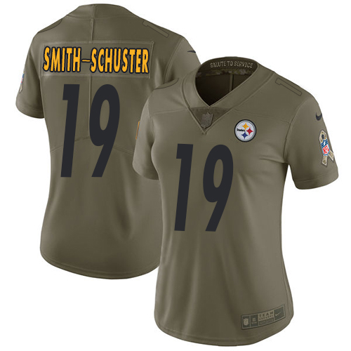 Nike Steelers #19 JuJu Smith-Schuster Olive Women's Stitched NFL Limited 2017 Salute to Service Jersey