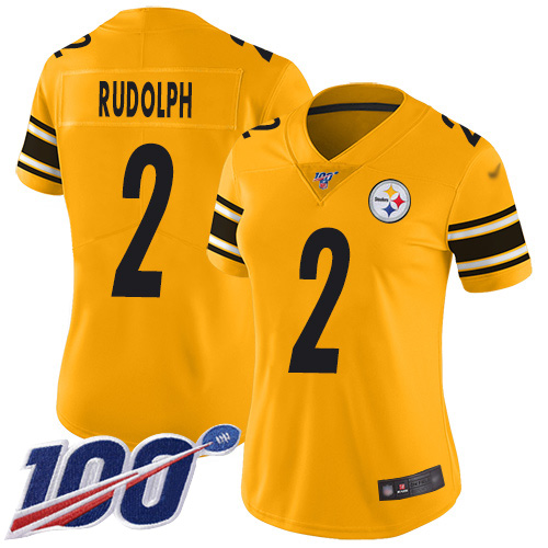 Nike Steelers #2 Mason Rudolph Gold Women's Stitched NFL Limited Inverted Legend 100th Season Jersey