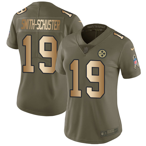 Nike Steelers #19 JuJu Smith-Schuster Olive/Gold Women's Stitched NFL Limited 2017 Salute to Service Jersey