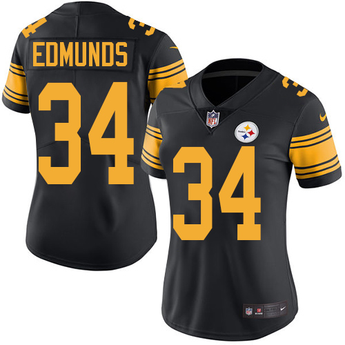 Nike Steelers #34 Terrell Edmunds Black Women's Stitched NFL Limited Rush Jersey
