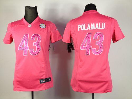Nike Steelers #43 Troy Polamalu Pink Sweetheart Women's Stitched NFL Elite Jersey