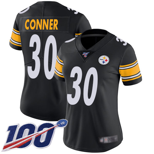 Nike Steelers #30 James Conner Black Team Color Women's Stitched NFL 100th Season Vapor Limited Jersey