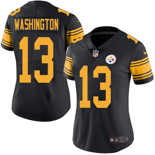 Nike Steelers #13 James Washington Black Women's Stitched NFL Limited Rush Jersey