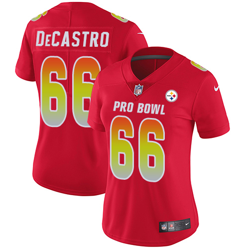 Nike Steelers #66 David DeCastro Red Women's Stitched NFL Limited AFC 2019 Pro Bowl Jersey