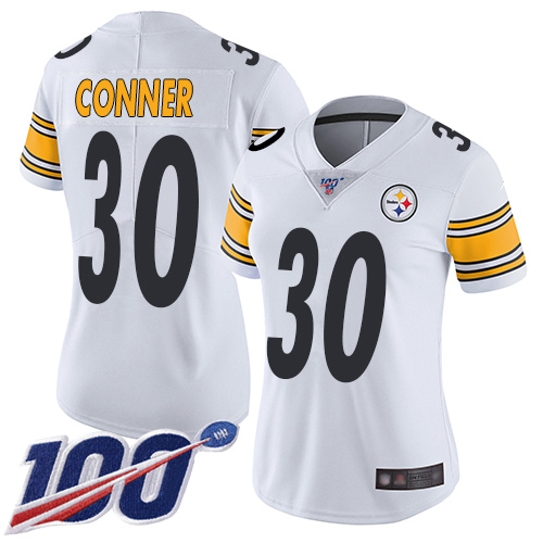 Nike Steelers #30 James Conner White Women's Stitched NFL 100th Season Vapor Limited Jersey