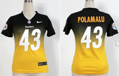 Nike Steelers #43 Troy Polamalu Black/Yellow Women's Stitched NFL Elite Fadeaway Fashion Jersey