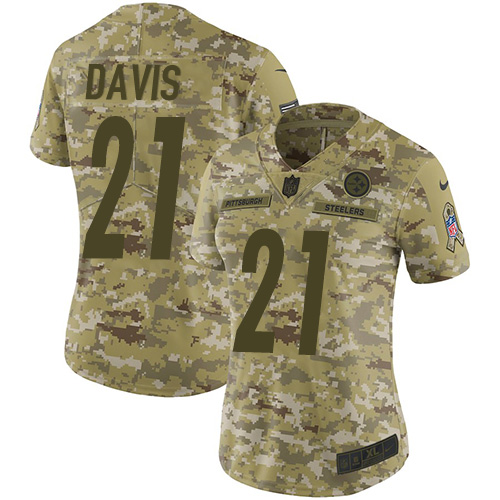 Nike Steelers #21 Sean Davis Camo Women's Stitched NFL Limited 2018 Salute to Service Jersey