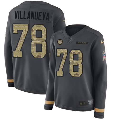 Nike Steelers #78 Alejandro Villanueva Anthracite Salute to Service Women's Stitched NFL Limited Therma Long Sleeve Jersey