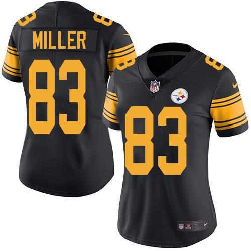 Nike Steelers #83 Heath Miller Black Women's Stitched NFL Limited Rush Jersey
