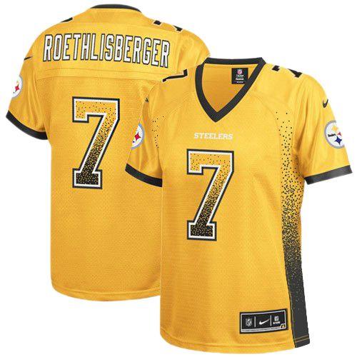 Nike Steelers #7 Ben Roethlisberger Gold Women's Stitched NFL Elite Drift Fashion Jersey