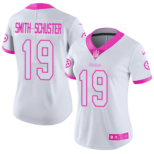 Nike Steelers #19 JuJu Smith-Schuster White/Pink Women's Stitched NFL Limited Rush Fashion Jersey