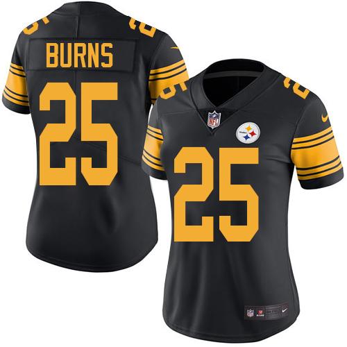 Nike Steelers #25 Artie Burns Black Women's Stitched NFL Limited Rush Jersey