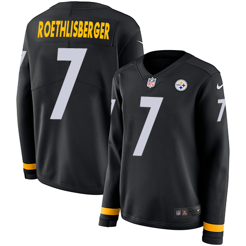 Nike Steelers #7 Ben Roethlisberger Black Team Color Women's Stitched NFL Limited Therma Long Sleeve Jersey
