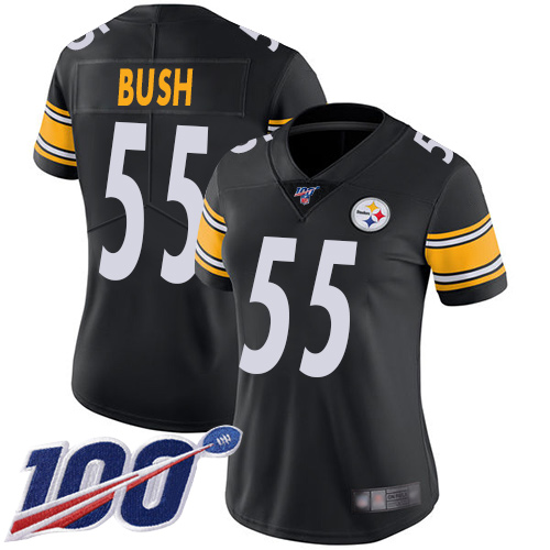 Nike Steelers #55 Devin Bush Black Team Color Women's Stitched NFL 100th Season Vapor Limited Jersey