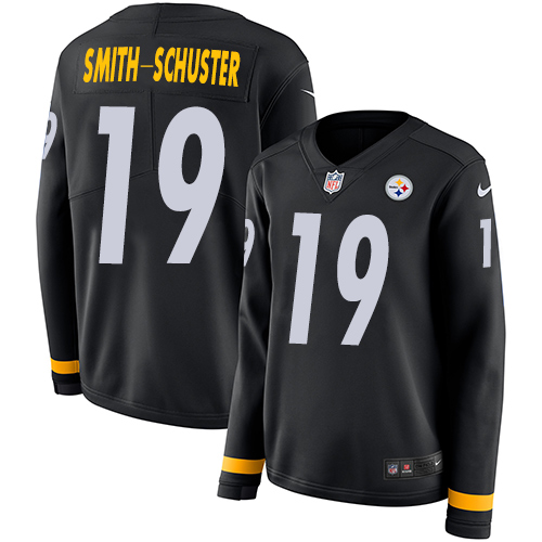 Nike Steelers #19 JuJu Smith-Schuster Black Team Color Women's Stitched NFL Limited Therma Long Sleeve Jersey