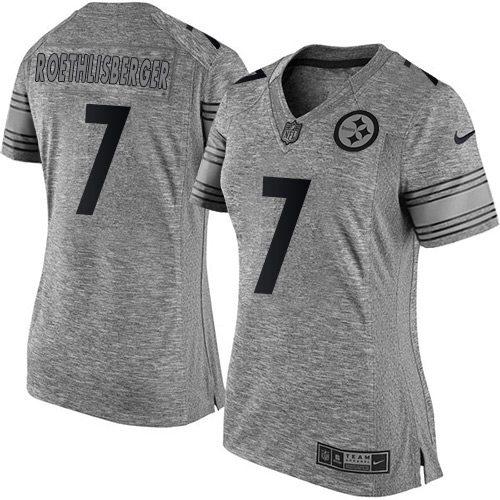 Nike Steelers #7 Ben Roethlisberger Gray Women's Stitched NFL Limited Gridiron Gray Jersey