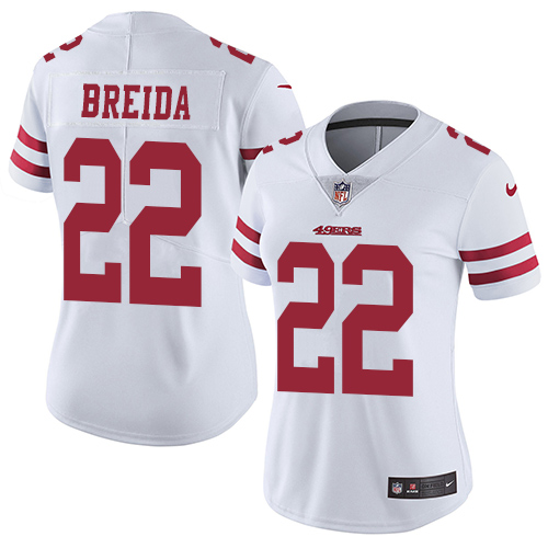 Nike 49ers #22 Matt Breida White Women's Stitched NFL Vapor Untouchable Limited Jersey