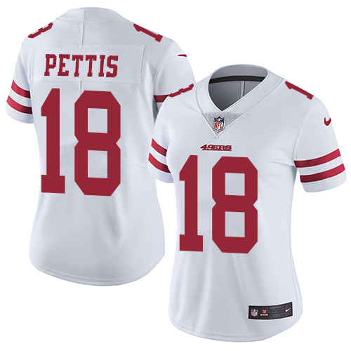 Nike 49ers #18 Dante Pettis White Women's Stitched NFL Vapor Untouchable Limited Jersey