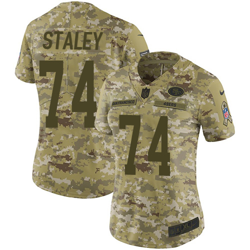 Nike 49ers #74 Joe Staley Camo Women's Stitched NFL Limited 2018 Salute to Service Jersey
