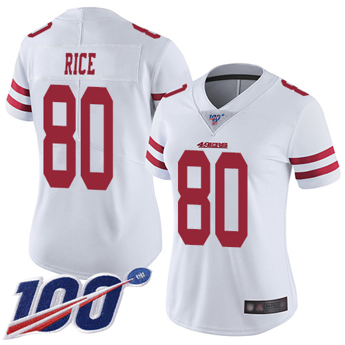 Nike 49ers #80 Jerry Rice White Women's Stitched NFL 100th Season Vapor Limited Jersey
