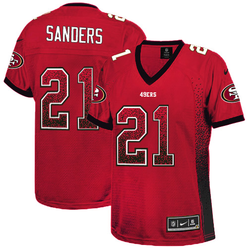 Nike 49ers #21 Deion Sanders Red Team Color Women's Stitched NFL Elite Drift Fashion Jersey