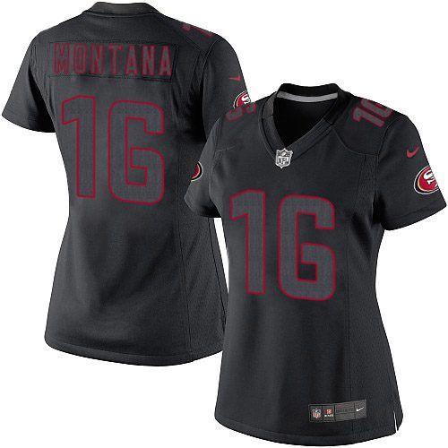 Nike 49ers #16 Joe Montana Black Impact Women's Stitched NFL Limited Jersey