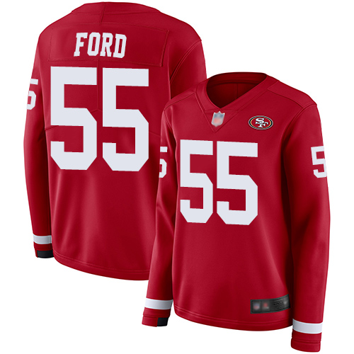Nike 49ers #55 Dee Ford Red Team Color Women's Stitched NFL Limited Therma Long Sleeve Jersey