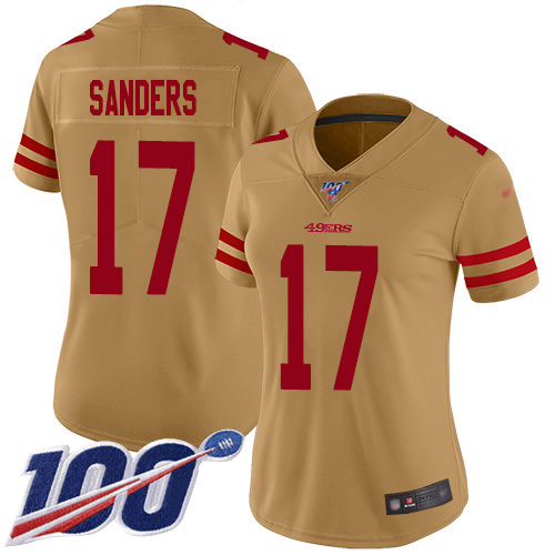 Nike 49ers #17 Emmanuel Sanders Gold Women's Stitched NFL Limited Inverted Legend 100th Season Jersey